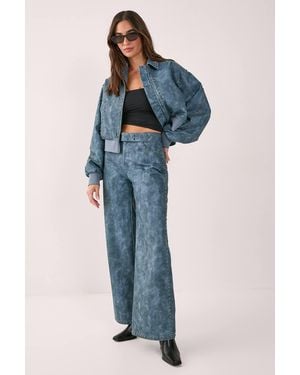Nasty Gal Distressed Faux Leather Studded Detail Belted Trouser - Blue