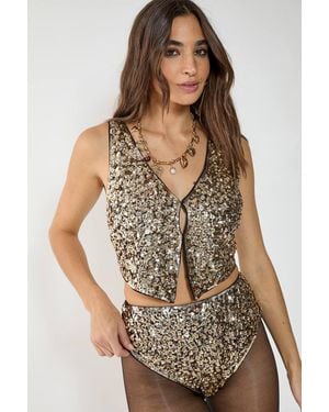 Nasty Gal Cluster Hand Embellished Waistcoat - Brown