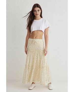 WOVCOR Tiered Maxi Skirt W/ Drawstring Waist - Natural