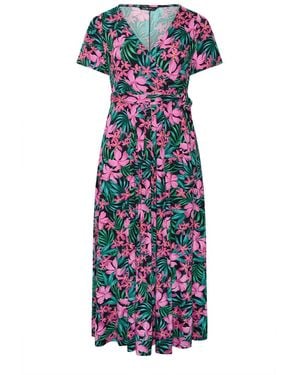 Yours Tropical Wrap Front Dress - Blue