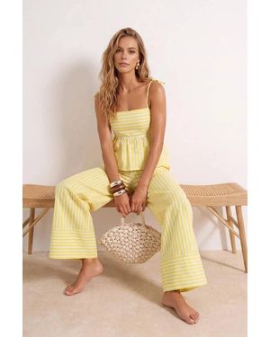 WOVCOR Strapless Thin Strap Blouse & Wide Leg Trousers Co-Ord - Natural