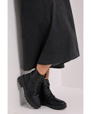 Dorothy Perkins Wide Fit Maryam Faux Leather Lace Up Chunky Ankle Boots - Black