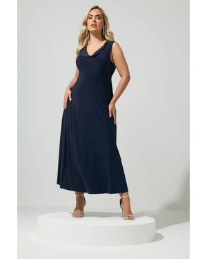 Yours Drape Front Midi Dress - Blue