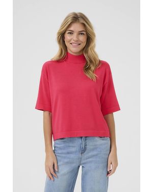 Kaffe Kalizza Roll Neck Short Sleeve Kit Top - Red