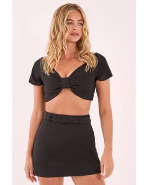 Nasty Gal Bow Off The Shoulder Tailored Crop Top - Black