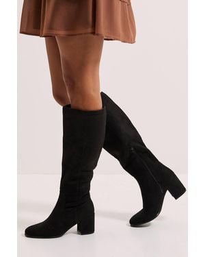 Dorothy Perkins Wide Fit Keeley Round Toe Medium Block Heel Knee High Boots - Black