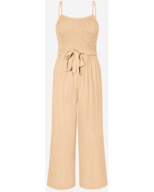 Enorsia Cami Strap Shirred Jumpsuit - Natural