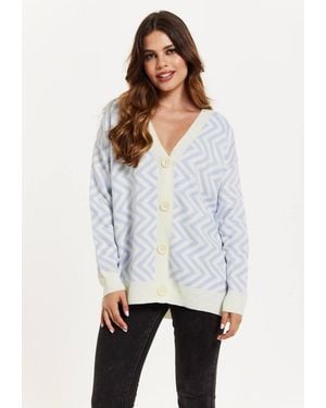 Liquorish Zig Zag Pattern Cardigan - White