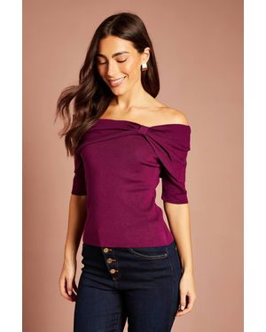 Coast Bardot ¾ Sleeve Crop Knitted Top - Purple