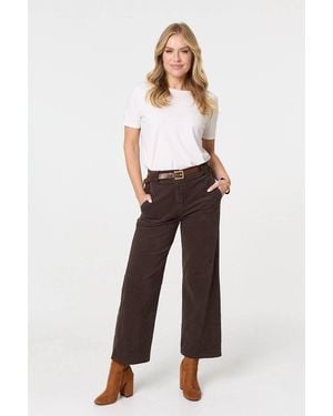 Izabel London Faux Leather Belt Corduroy Trousers - White