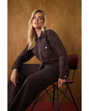 Yours Pocket Denim Jacket - Brown