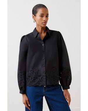 Finery London Jayne Broderie Cotton Shirt - Blue