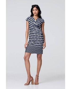 Izabel London Polka Dot Faux Wrap Shift Dress - Blue