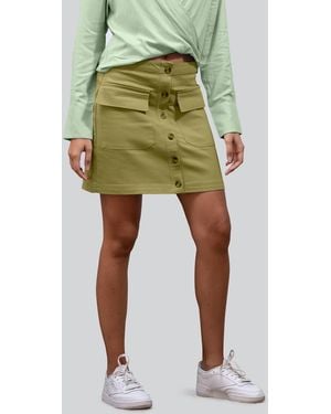 Enorsia Stretch Cotton Button Front Basic Mini Skirt - Green