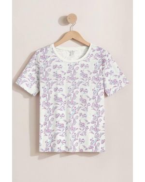 Enorsia Crayon Leaf Combed Cotton Relax Fit T-Shirt - White