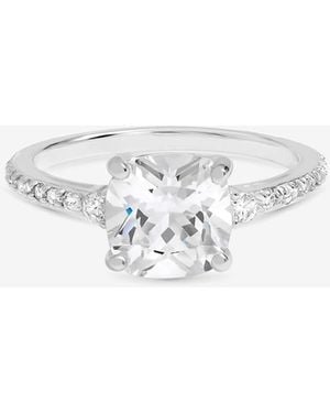 Simply Silver Sterling Pave Emerald Cut Engagement Ring - Metallic