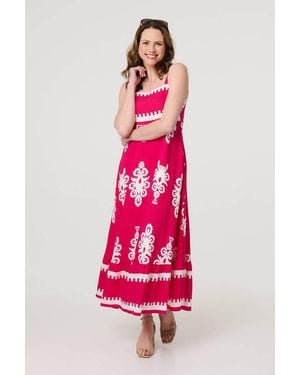 Izabel London Ikat Print Sleeveless A-Line Maxi Dress - Pink
