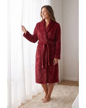 CAMILLE Supersoft Fleece Long Sleeved Ribbed Dressing Gown - Red