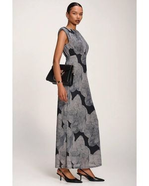 Jolie Moi Slash Neck Fit & Flare Mesh Maxi Dress - Grey