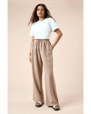 Dorothy Perkins Petite Tie Waist Woven Trousers - Natural