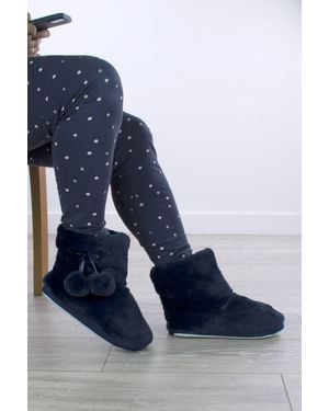 AJVANI Fluffy Faux Fur Ankle Boots Slippers - Blue