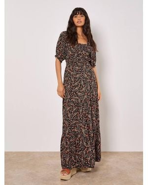 Apricot Floral Paisley Milkmaid Maxi Dress - Brown