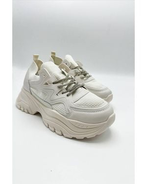 Miss Diva Luna Diamante Lace-Up Chunky Trainers - Grey