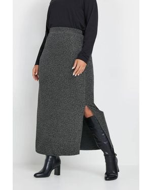 Yours Metallic Side Split Midi Skirt - Black