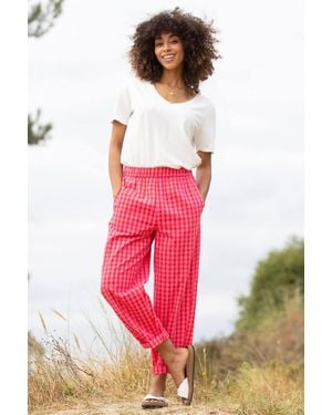 Kite Rixon Barrel Leg Seersucker Ankle Grazer Trousers Gingham - Pink