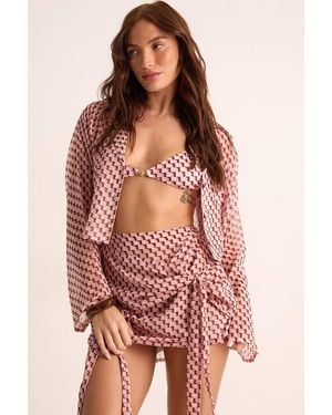 Nasty Gal Geo Cropped Beach Shirt - Red