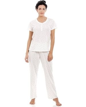 CAMILLE Glitter Heart Print Lightweight Pyjama Set - White
