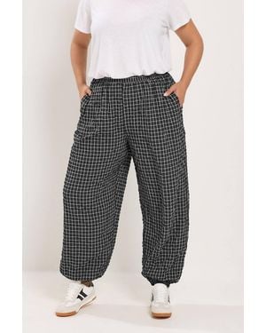 Yours Check Balloon Trousers - Black