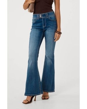 Pink Vanilla Embellished Butterfly Pocket Flare Jeans - Blue