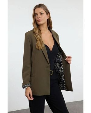 WOVCOR Single-Breasted Tailored Woven Blazer Jacket - Brown
