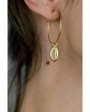 The Colourful Aura Cowrie Charm Sea Shell Hoop Earrings - Brown