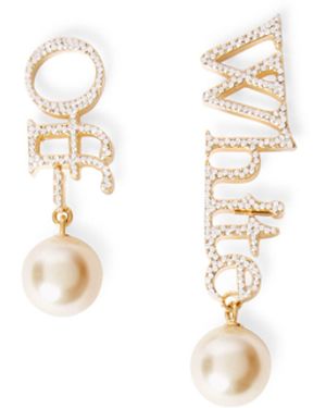Off-White c/o Virgil Abloh Strass + Pearl Logo Earrings - Weiß