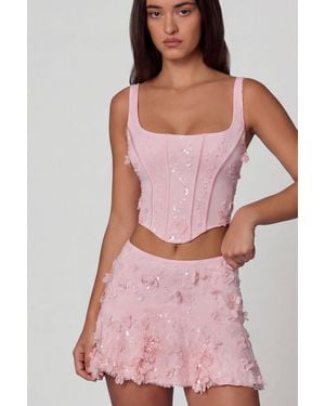 Oh Polly Embellished Mid-Rise A-Line Mini Skirt - Pink