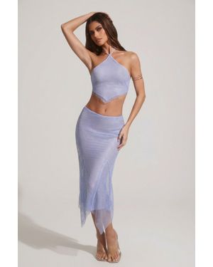 Oh Polly Embellished Handkerchief Hem Midaxi Skirt - Blue