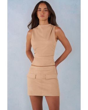 Oh Polly Faux Suede Turtleneck Top - Natural