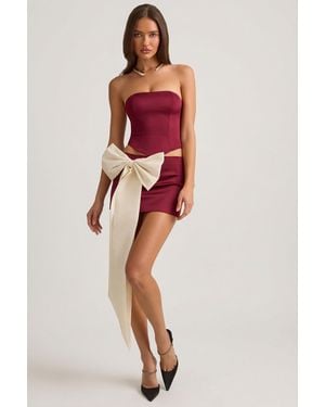 Oh Polly Satin Bow-Detail Low-Rise Mini Skirt - Red