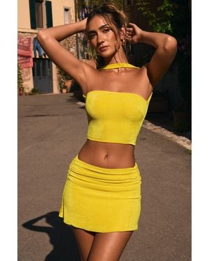 Oh Polly Ruched Mid-Rise Mini Skirt - Yellow