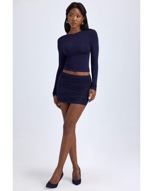 Oh Polly Modal High Neck Long Sleeve Open Back Top - Blue