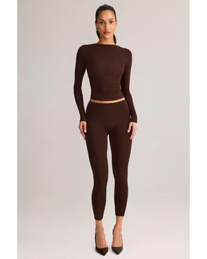 Oh Polly Modal Mid-Rise Cropped Leggings - Brown