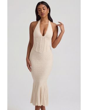 Oh Polly Halterneck Corset Lace Midaxi Dress - Natural