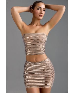 Oh Polly Embellished Low-Rise Micro Mini Skirt - Natural
