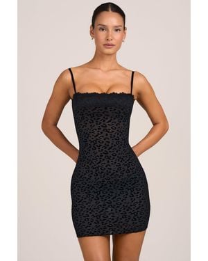 Oh Polly Flocked Leopard Mesh Mini Dress - Black