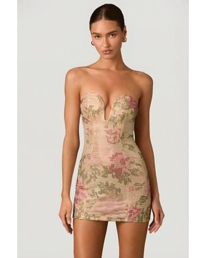 Oh Polly Embellished Sweetheart-Neck A-Line Mini Dress - Pink