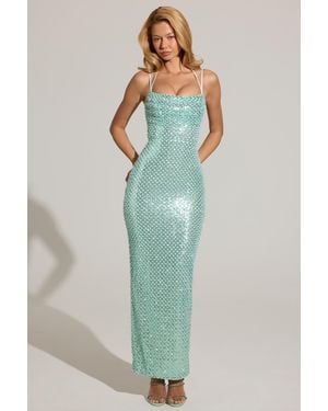 Oh Polly Embellished Cowl-Neck Maxi Dress - Blue