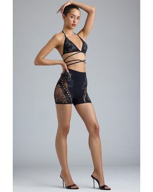 Oh Polly Embellished High-Waist Shorts - Black