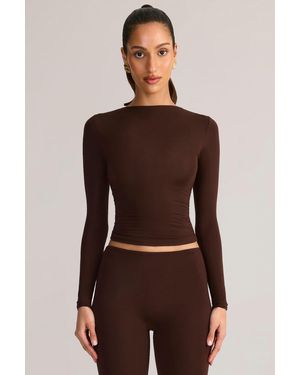 Oh Polly Modal Ruched Long-Sleeve Top - Brown
